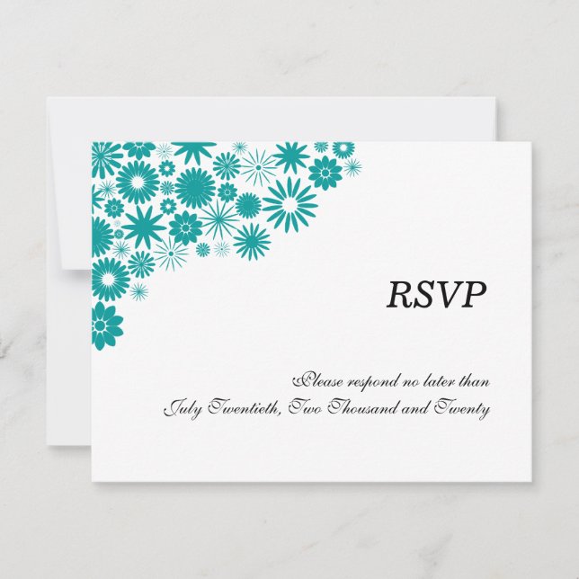 Pretty Florals Teal RSVP / Reply Cards (Front)
