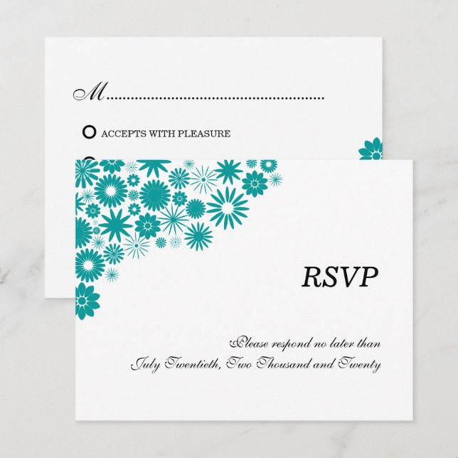Pretty Florals Teal RSVP / Reply Cards (Front/Back)
