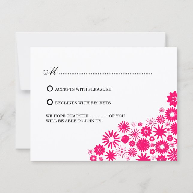Pretty Florals Vibrant Pink RSVP / Reply Cards (Back)