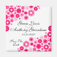 Pretty Florals Vibrant Pink Save The Date Magnet