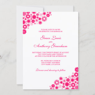 Pretty Florals Vibrant Pink Wedding Invitation