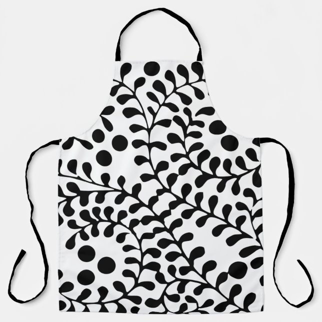 Pretty Flourished Black and White Print Apron (Front)
