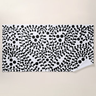Pretty Flourished Black and White Print Beach Towel