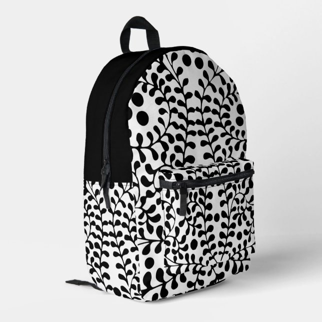 Pretty Flourished Black and White Print Printed Backpack (Back Corner Left)