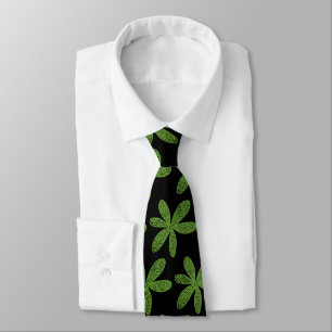 Pretty Flower - Avocado Green on Black Tie