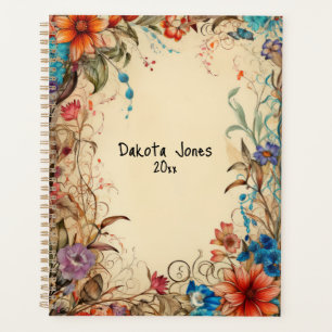 Pretty Flower Border Personalised  Planner