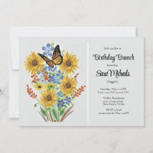 Pretty Flower Bouquet Birthday Brunch  Invitation