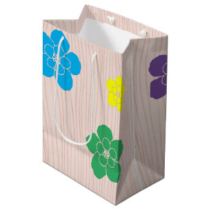 Pretty Flower Cutouts on Woodgrain Backdrop Medium Gift Bag