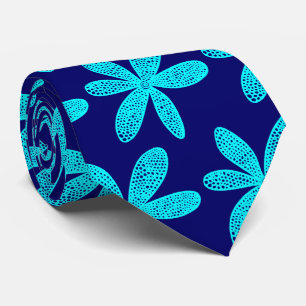 Pretty Flower - Cyan on Deep Navy Tie