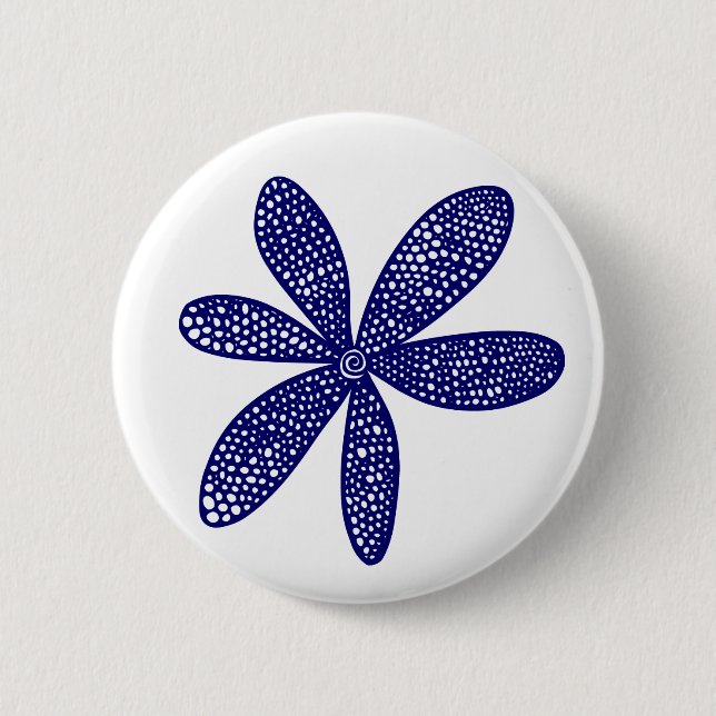 Pretty Flower - Deep Navy Blue on White 6 Cm Round Badge (Front)