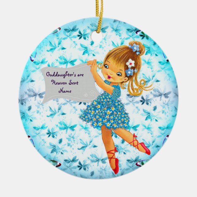 Pretty Flower Fairy Goddaughter Gift Personalised Ceramic Tree Decoration (Front)