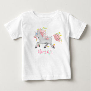 Pretty Flower Fairy Unicorn with Orchids Baby T-Shirt