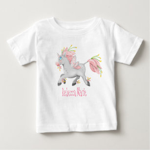Pretty Flower Fairy Unicorn with Orchids Baby T-Shirt