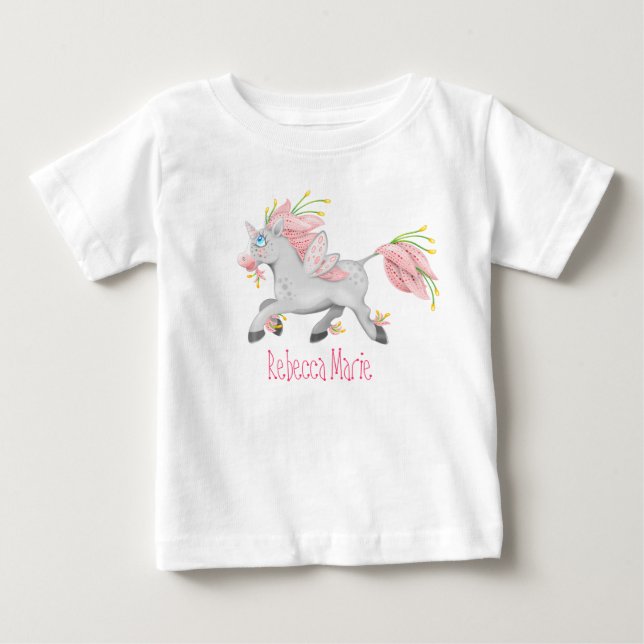 Pretty Flower Fairy Unicorn with Orchids Baby T-Shirt (Front)