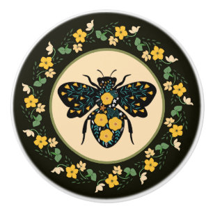 Pretty Flower Frame Flowered Bee  Ceramic Knob
