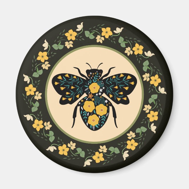 Pretty Flower Frame Flowered Bee  Magnet (Front)