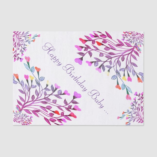 Pretty Flower Heart Birthday Tissue Paper (Front)