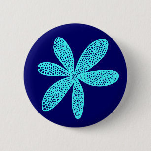 Pretty Flower - Ice Blue on Deep Navy 6 Cm Round Badge