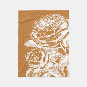 Pretty Flower Line Art Drawing in Mustard Yellow Fleece Blanket