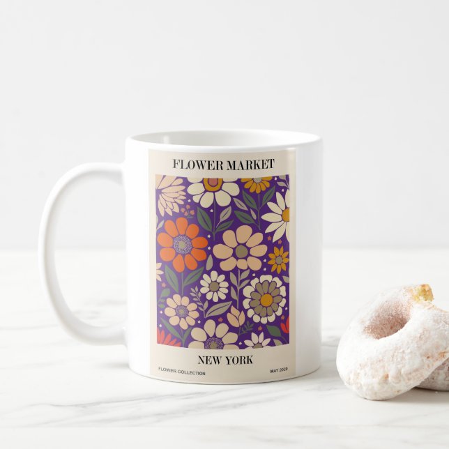 Pretty Flower Market Design Coffee Mug (With Donut)