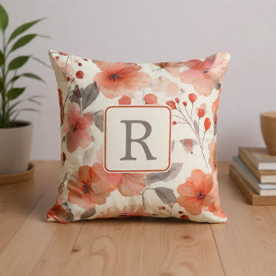 Pretty Flower Monogram Template Personalized Cushion