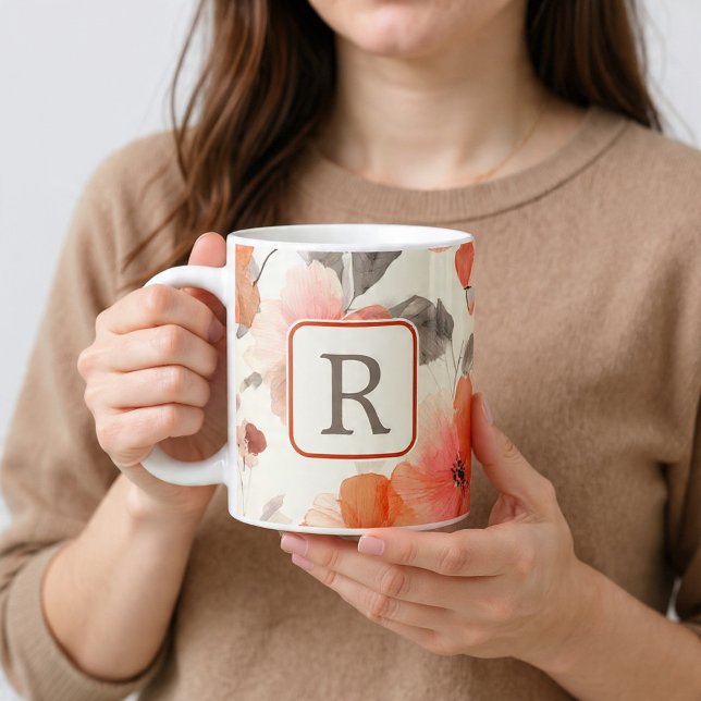 Pretty Flower Monogram Template Personalized Large Coffee Mug (Pretty Flower Monogram Template Personalized BIG Coffee Mug 20oz mug from Ricaso. Monogrammed 
)
