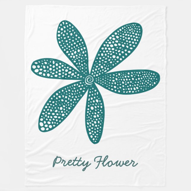 Pretty Flower - Moss Green on White Fleece Blanket (Front)
