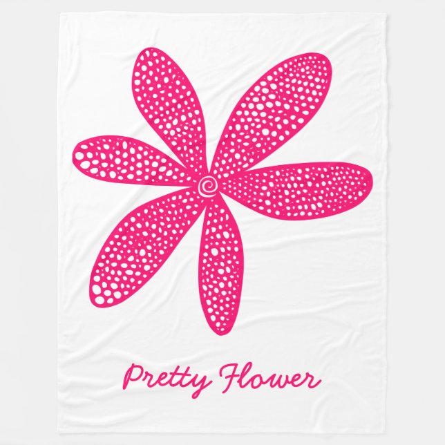 Pretty Flower - Neon Red on White Fleece Blanket (Front)