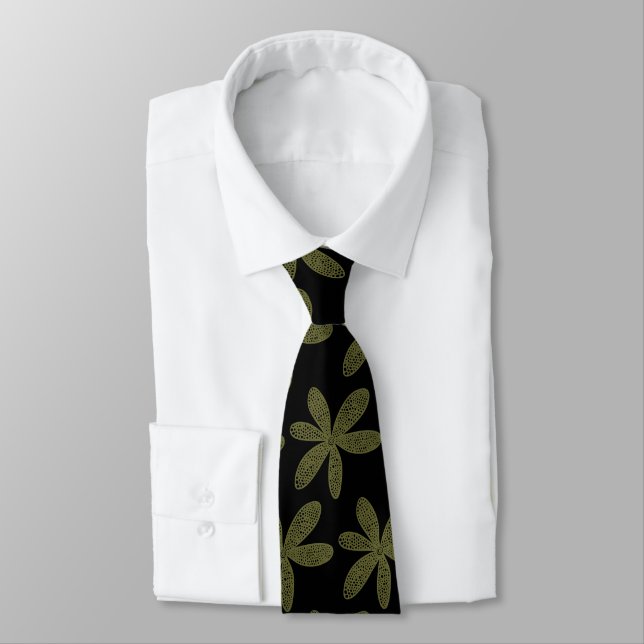 Pretty Flower - Olive Drab on Black Tie (Tied)