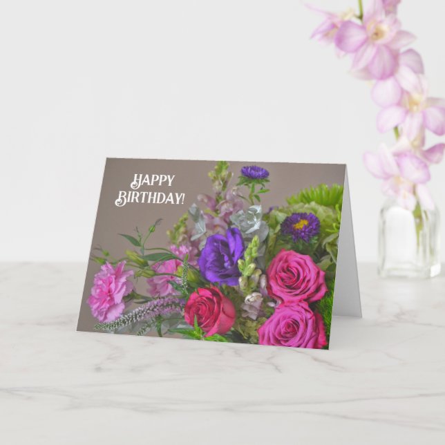 Pretty Flower Rose Bouquet Birthday Card (Orchid)