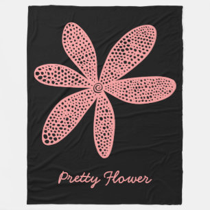 Pretty Flower - Soft Pink on Black Fleece Blanket