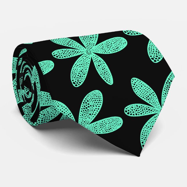 Pretty Flower - Turquoise on Black Tie (Rolled)