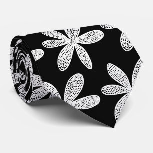 Pretty Flower - White on Black Tie