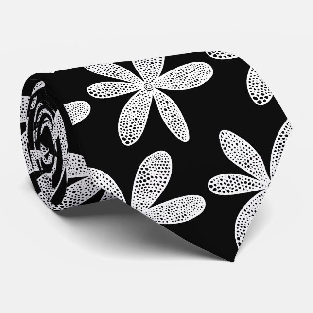 Pretty Flower - White on Black Tie (Rolled)