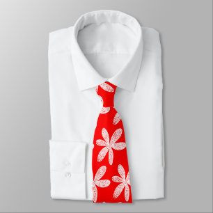 Pretty Flower - White on Red Tie