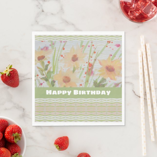 Pretty Flowered Birthday Paper Napkins (Insitu)