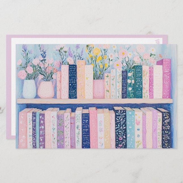 Pretty Flowers and Books  Stationery (Front/Back)