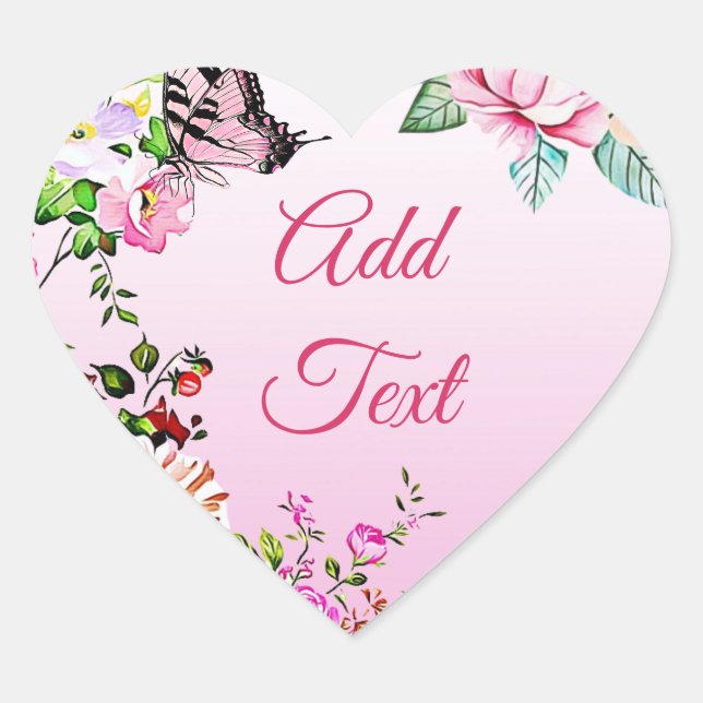 Pretty Flowers and Butterfly Heart Sticker (Front)