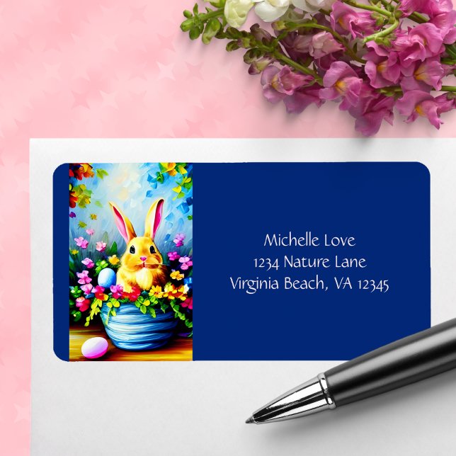 Pretty Flowers and Cute Bunny Easter Address Label (Creator Uploaded)