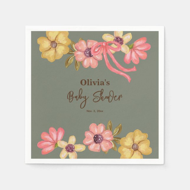 Pretty Flowers Baby Shower Cute Girly Sweet Pink Napkin (Front)