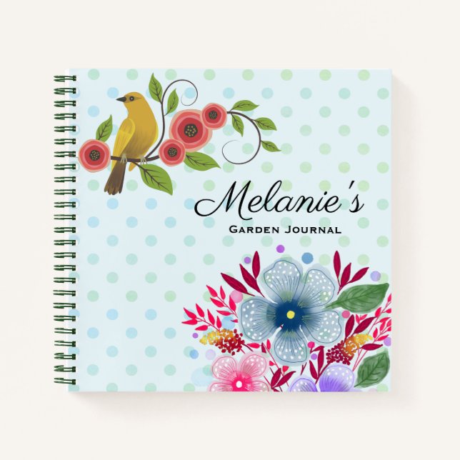 Pretty Flowers Bird Personalised Garden Journal (Front)
