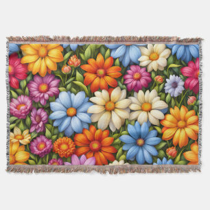 Pretty Flowers, Brightly Colored Throw Blanket