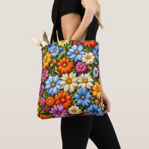 Pretty Flowers, Brightly Colored, Tote Bag