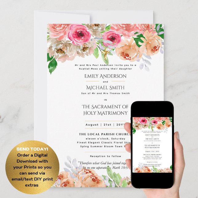 Pretty Flowers  Catholic Nuptial Mass Wedding Invitation (Creator Uploaded)