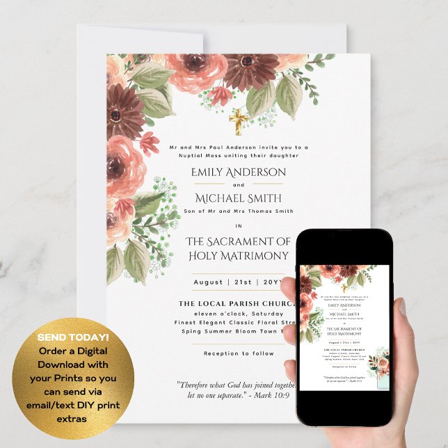 Pretty Flowers  Catholic Nuptial Mass Wedding Invitation (Creator Uploaded)