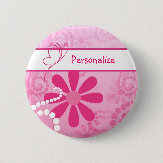Pretty Flowers Cute Pink Retro Daisies With Name 6 Cm Round Badge (Front)