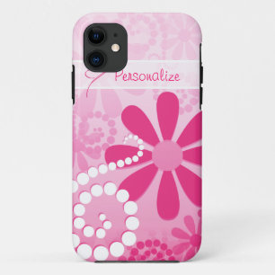 Pretty Flowers Cute Pink Retro Daisies With Name iPhone 11 Case