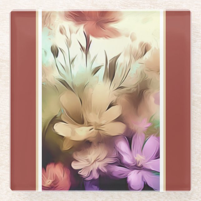 Pretty Flowers Floral  Glass Coaster (Front)