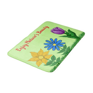 Pretty Flowers Green Bath Mat