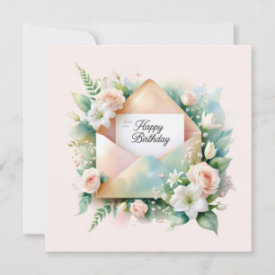 Pretty flowers & Happy birthday. greeting card